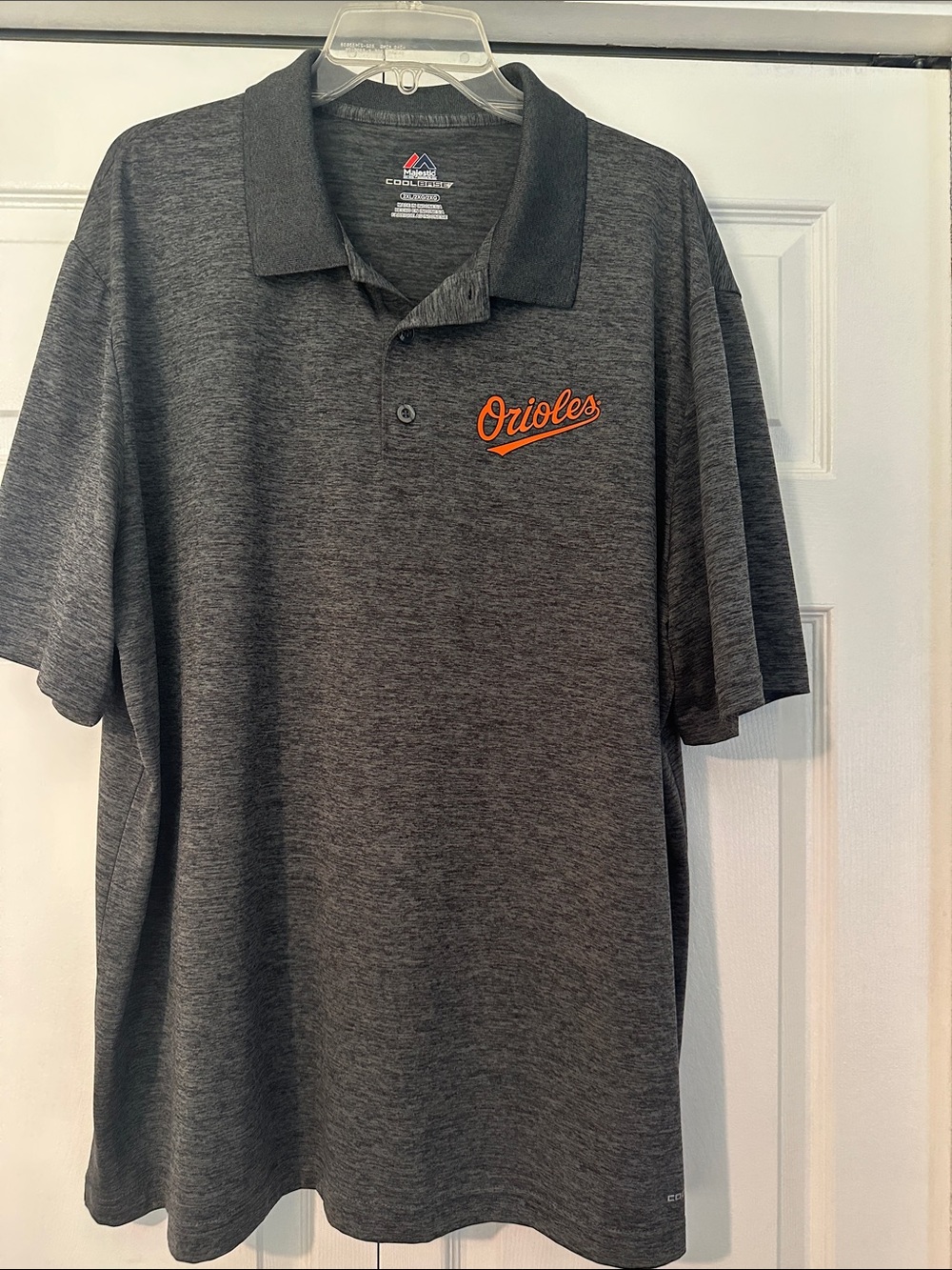 Majestic Charcoal Gray Polo with Orange Orioles Script